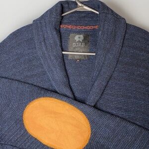 Suede Elbow Patch Blue Shawl Collar Knit Cardigan Sweater M Dark Acadamia Preppy